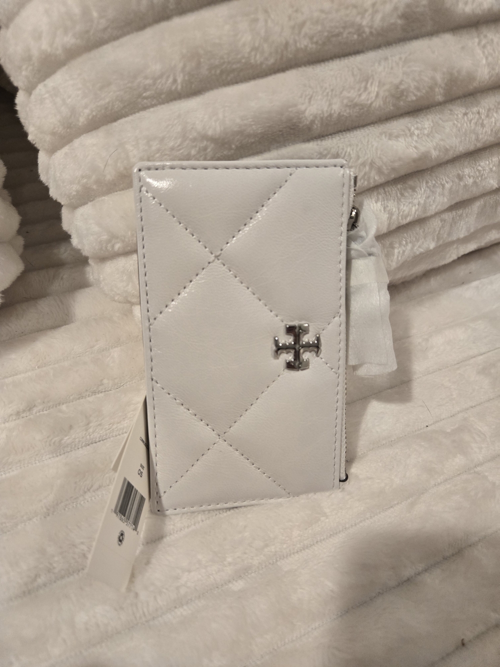 Tory Burch White Quilted Leather Phone Wallet with Logo